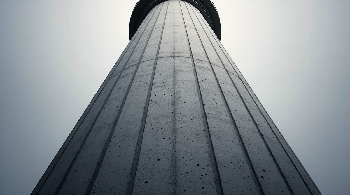 Betonkolonne set nedefra — abstrakt metafor for solid CMS-arkitektur