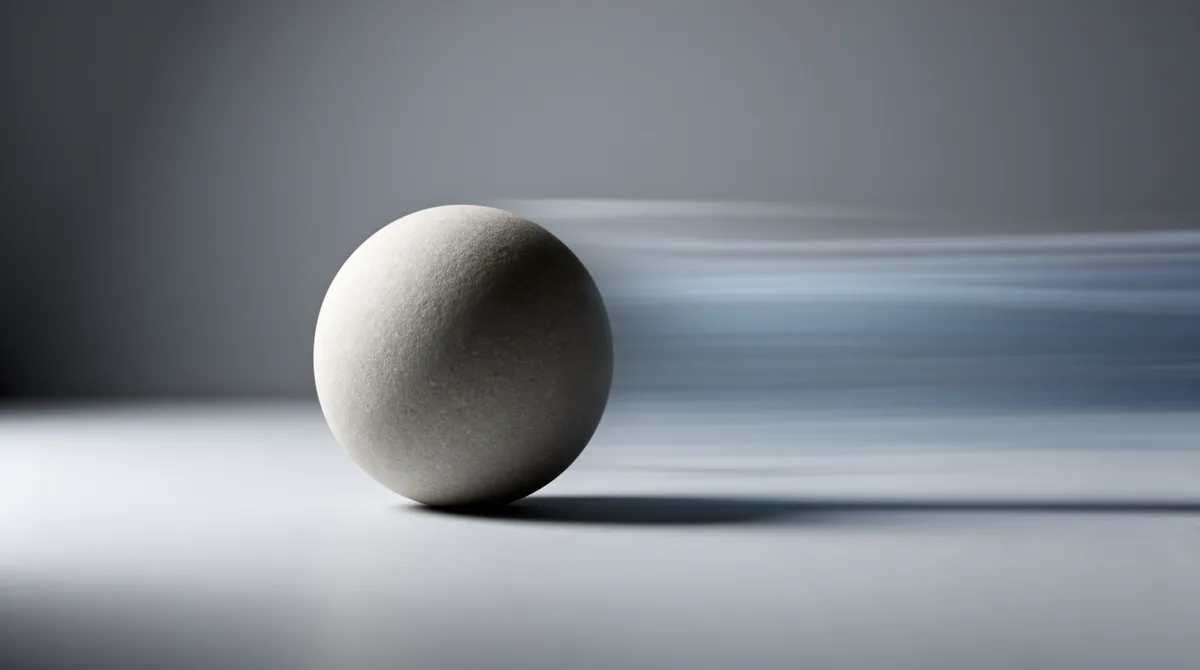 Keramisk kugle med bevaegelsesspor — abstrakt metafor for hastighedsoptimering