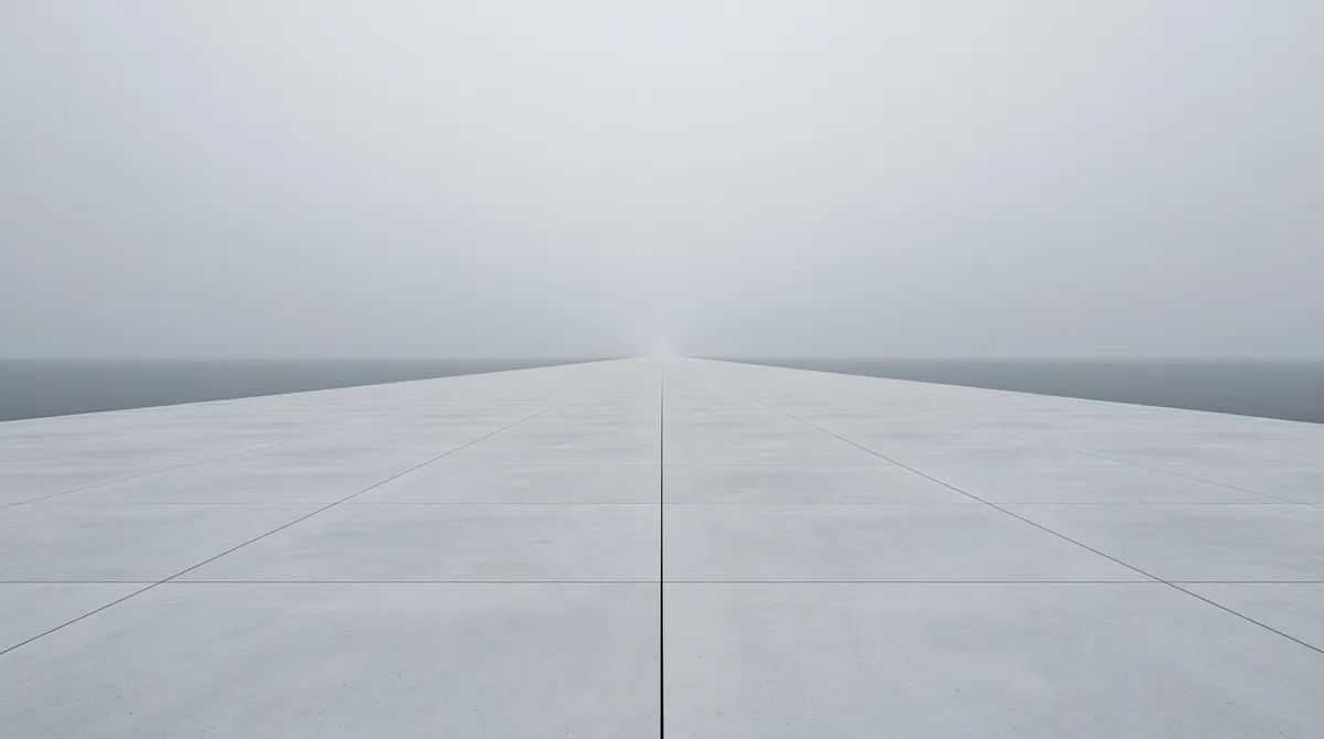 Betonvej der forsvinder i horisonten — abstrakt metafor for skala og hastighed